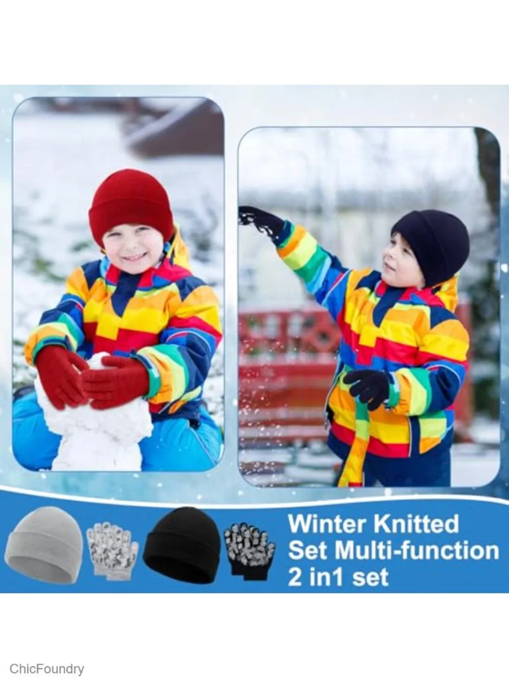 8 Pack Kids Knitted Beanie Hats and Gloves Set Winter Cold Weather Accessories